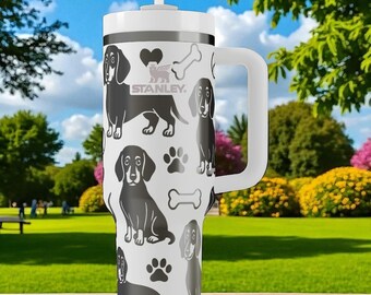 Engraved Dachshund Stanley Tumbler – Cute Wiener Dog Cup for Sausage Dog Lovers – 16oz 24oz 30oz 40oz Gift for Pet Owners