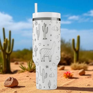 Engraved Llama Tumbler — Stanley Cup 14oz 20oz 30oz 40oz — Cute Cactus and Llama Design, Gift for Animal Lovers and Desert Fans image 8