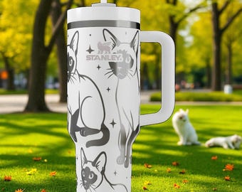 Siamese Cat Engraved Stanley Tumbler – Laser Cat Lover Cup – Personalized Pet Mug – 14oz 20oz 30oz 40oz