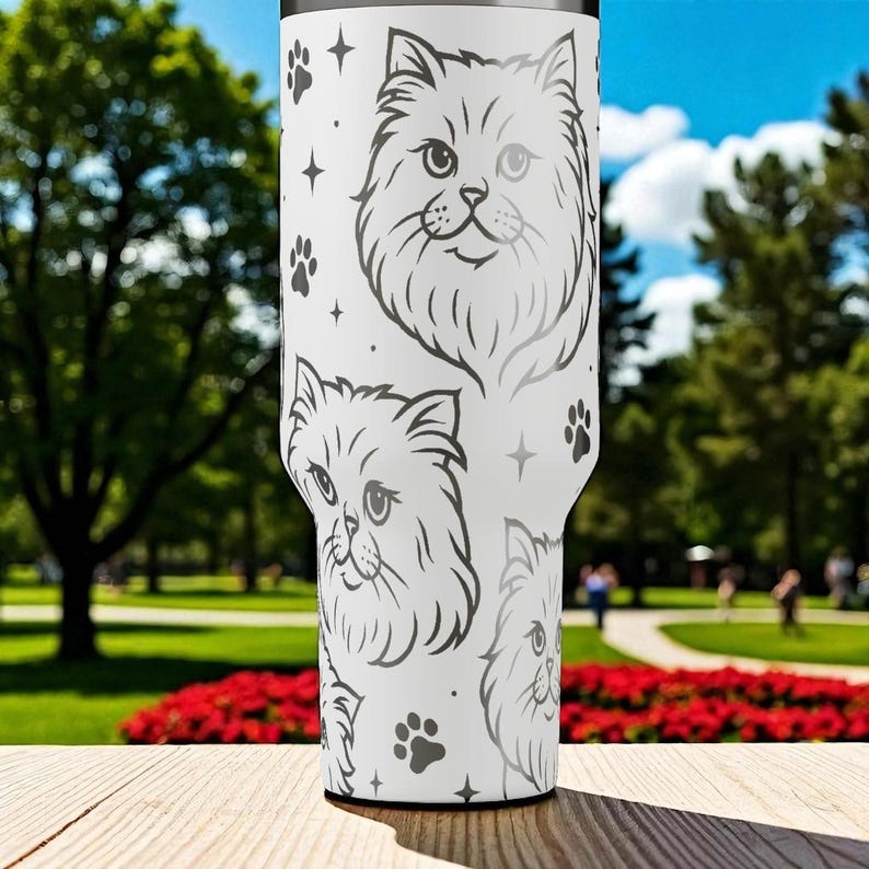 Bicchiere Stanley con incisione di un gatto persiano – Design con gattino soffice – 14 oz, 20 oz, 30 oz, 40 oz – Un regalo adorabile per gli amanti dei gatti immagine 5