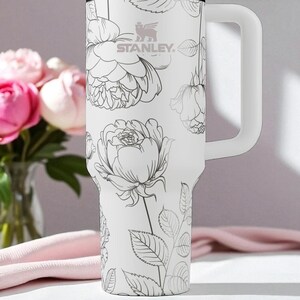 Floral Engraved Stanley Tumbler – 40oz Elegant Rose and Peony Design – Custom Laser Etched Cup for Her, Bridesmaid Gift or Garden Lover image 9