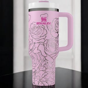 Rose Tumbler – Floral Stainless Steel Travel Mug, Insulated Coffee Cup with Handle, Gift for Her