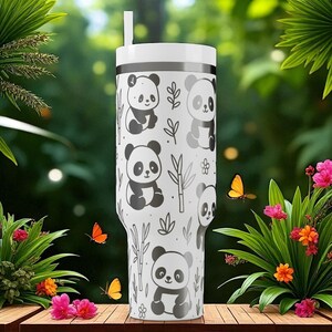 Engraved Panda Tumbler — Stanley Cup 14oz 20oz 30oz 40oz — Cute Bamboo Forest Design, Kawaii Animal Gift for Her or Him image 9