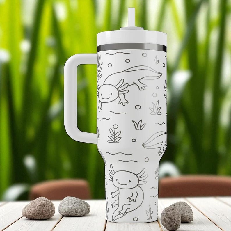 Engraved Axolotl Tumbler — Stanley Cup 14oz 20oz 30oz 40oz — Cute Amphibian Water Cup with Plants, Gift for Animal and Nature Lovers image 9
