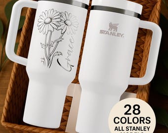 April Geboortebloem Tumbler – Gepersonaliseerde Stanley Cup van 1,2 liter – Madeliefjesdesign met aangepaste naam – Cadeau voor haar