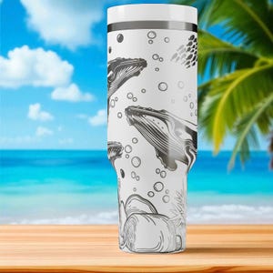 Whale Stanley Tumbler – 40oz Engraved Ocean Cup with Humpback Whales, Bubbles & Coral, Sea Lover Gift, Marine Life Travel Mug image 9