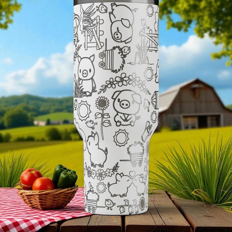 Farm Pig Stanley Tumbler – Cute Engraved Piglet and Barnyard Design (14oz 20oz 30oz 40oz) image 6