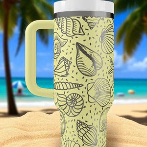 Stanley drinkbeker met schelpmotief – Gegraveerde oceaanbeker van 1,2 liter met handvat en rietje – Strandcadeau voor zomerse vibes en liefhebbers van het onderwaterleven afbeelding 9