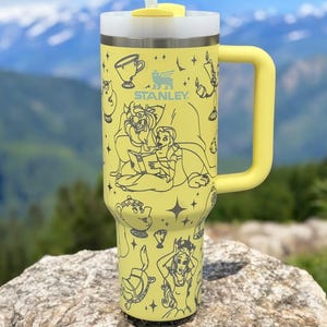 Engraved Beauty and the Beast Tumbler – Stanley Cup 14oz 20oz 30oz 40oz – Princess Rose Cup With Straw – Fairy Tale Gift
