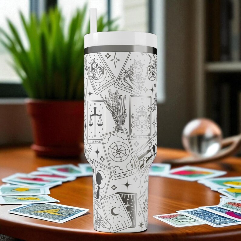 Engraved Tarot Stanley Tumbler – 40oz Witchy Wrap with Major Arcana – Mystical Gift for Her, Spiritual Cup, Occult and Astrology Vibes image 9