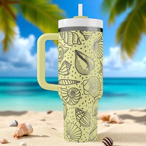Stanley drinkbeker met schelpmotief – Gegraveerde oceaanbeker van 1,2 liter met handvat en rietje – Strandcadeau voor zomerse vibes en liefhebbers van het onderwaterleven afbeelding 6