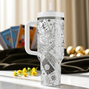 Engraved Tarot Stanley Tumbler – 40oz Witchy Wrap with Major Arcana – Mystical Gift for Her, Spiritual Cup, Occult and Astrology Vibes image 8