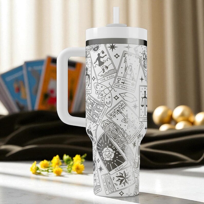Engraved Tarot Stanley Tumbler – 40oz Witchy Wrap with Major Arcana – Mystical Gift for Her, Spiritual Cup, Occult and Astrology Vibes image 8
