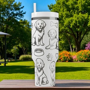 Engraved Golden Retriever Stanley Tumbler – Sweet Dog Lover Gift with Paws and Hearts – 40oz 30oz 20oz Personalized Cup image 8