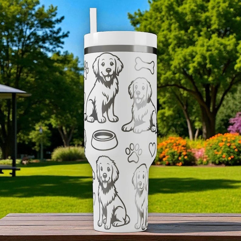 Engraved Golden Retriever Stanley Tumbler – Sweet Dog Lover Gift with Paws and Hearts – 40oz 30oz 20oz Personalized Cup image 8