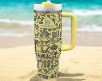 Gele Stanley-drinkbeker met gravure | Gegraveerde Stanley Cup | Eenden | Geweldig cadeau | Leuk | Gepersonaliseerde drinkbeker | Cadeau voor eendenliefhebbers | Zomer