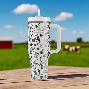 Cow Stanley Tumbler – Cute Engraved Cow Cup – Funny Farm Animal Gift – Custom Name Mug – 14oz 20oz 30oz 40oz image 1