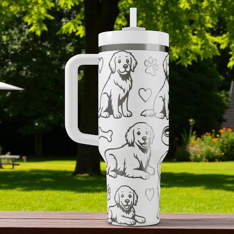 Engraved Golden Retriever Stanley Tumbler – Sweet Dog Lover Gift with Paws and Hearts – 40oz 30oz 20oz Personalized Cup image 9