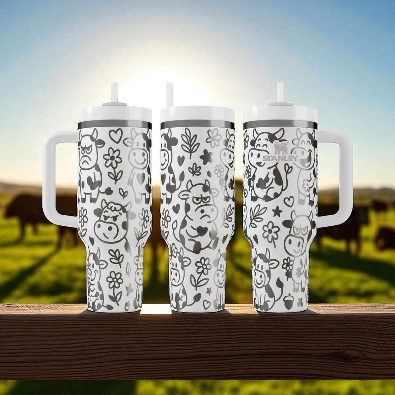 Cow Stanley Tumbler – Cute Engraved Cow Cup – Funny Farm Animal Gift – Custom Name Mug – 14oz 20oz 30oz 40oz image 8