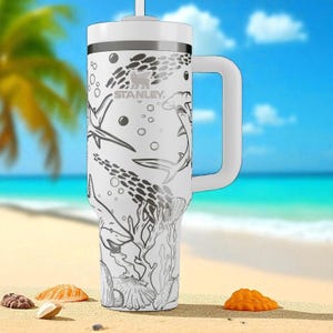Shark Lover Stanley Tumbler – 40oz Engraved Ocean Cup with Handle, Deep Sea Shark Gift for Swimmers, Divers, and Beach Addicts image 8