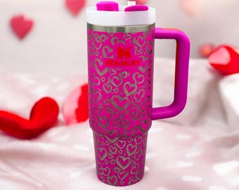 Personalized Valentine’s Day Stanley Tumbler | Custom Engraved Insulated Mug with Heart Design | Romantic Gift for Her or Him
