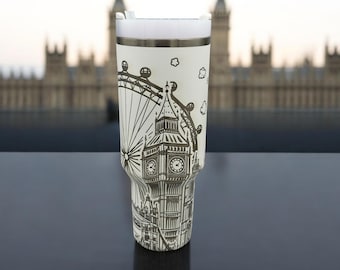 London-Themed Engraved Stanley Tumbler – Elegant British Landmark Travel Mug