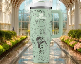 Princess Tumbler With Name – Magical Green Frog Cup for Her, 14oz 20oz 30oz 40oz Mug, Fairytale Gift with Engraving