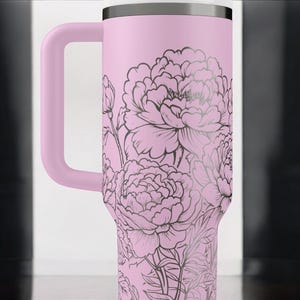Pfingstrosen-Trinkbecher – Edelstahl-Reisebecher mit Blumenmuster, isolierter Kaffeebecher mit Henkel, Geschenkidee für Sie Bild 9