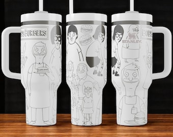 Bobs Burgers geïnspireerde Stanley Tumbler – Grappige 40oz gegraveerde beker met deksel en rietje – Gepersonaliseerd cadeau voor fans – Reisbeker van roestvrij staal