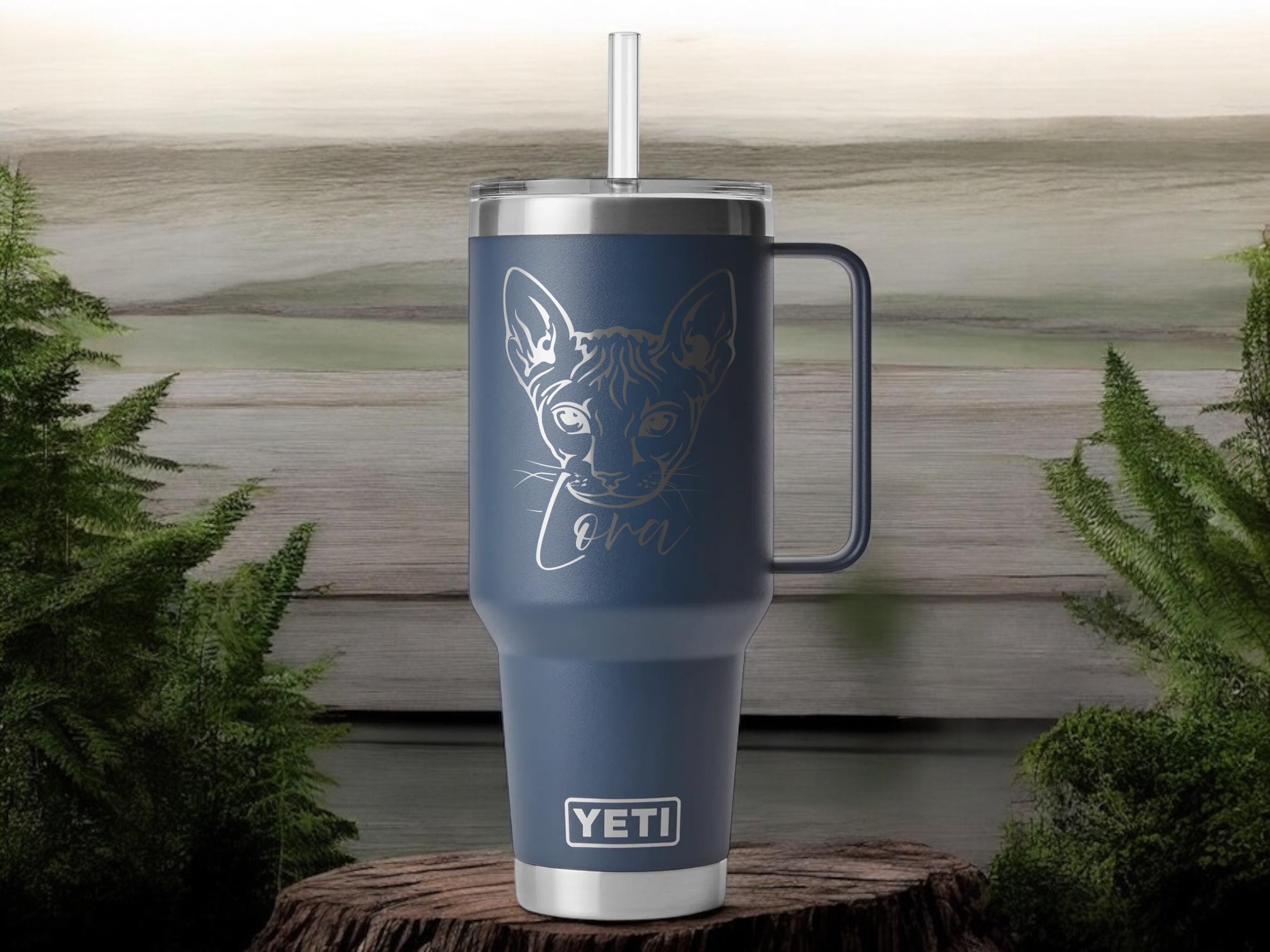 Custom Cat Yeti Tumbler with Name and Breed – Personalized Kitty Cup – Engraved Gift for Cat Lovers and Pet Owners