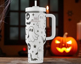 Vaso Stanley con diseño de fantasma – Taza de Halloween grabada – Regalo espeluznante personalizado – 14 oz, 20 oz, 30 oz, 40 oz