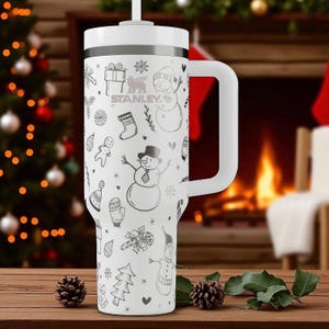 Snowman Stanley Tumbler – Engraved 40oz Holiday Cup with Gingerbread, Gifts and Winter Cheer – Cute Christmas Gift for Her or Him