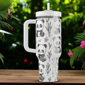 Engraved Panda Tumbler — Stanley Cup 14oz 20oz 30oz 40oz — Cute Bamboo Forest Design, Kawaii Animal Gift for Her or Him image 8