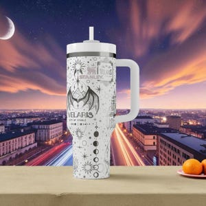 Velaris Stanley Tumbler – Engraved City of Starlight Design – Fantasy Laser Engraved Cup – 14oz 20oz 30oz 40oz image 1