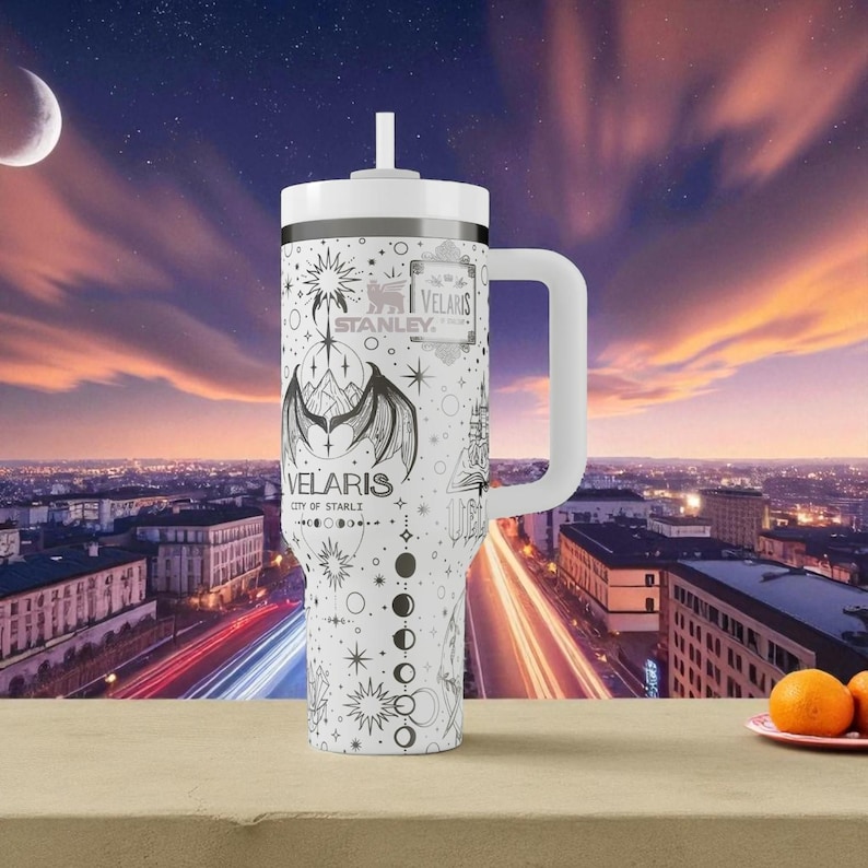 Velaris Stanley Tumbler – Engraved City of Starlight Design – Fantasy Laser Engraved Cup – 14oz 20oz 30oz 40oz image 1