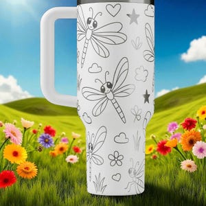 Dragonfly Stanley Tumbler Engraved Floral Garden Design 14oz 20oz 30oz 40oz image 6