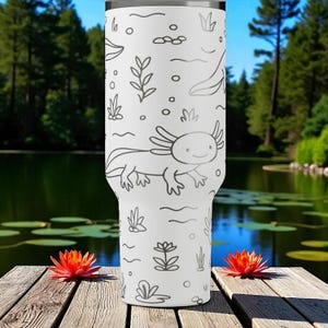 Engraved Axolotl Tumbler — Stanley Cup 14oz 20oz 30oz 40oz — Cute Amphibian Water Cup with Plants, Gift for Animal and Nature Lovers image 6
