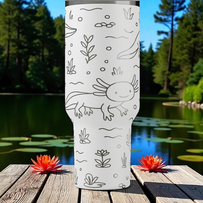Engraved Axolotl Tumbler — Stanley Cup 14oz 20oz 30oz 40oz — Cute Amphibian Water Cup with Plants, Gift for Animal and Nature Lovers image 6
