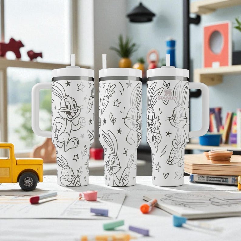 Funny Bunny Engraved Stanley Tumbler – Cute Rabbit Cup – Laser Engraved Gift – 14oz 20oz 30oz 40oz image 8