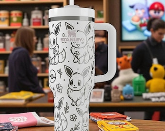 Eevee Stanley Tumbler – Engraved Pokémon Cup – Custom Eevee Mug – 14oz 20oz 30oz 40oz