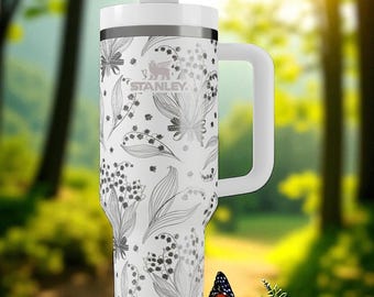 Vaso Stanley grabado con diseño floral de lirio de los valles, 40 oz, 30 oz y 20 oz