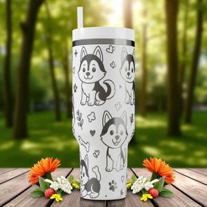 Graverad Husky-mugg – Stanley Cup 14oz 20oz 30oz 40oz – Gåva till hundälskare, söt Husky-valpmugg bild 7