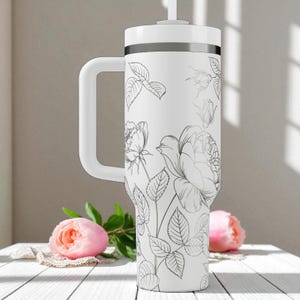 Floral Engraved Stanley Tumbler – 40oz Elegant Rose and Peony Design – Custom Laser Etched Cup for Her, Bridesmaid Gift or Garden Lover image 6