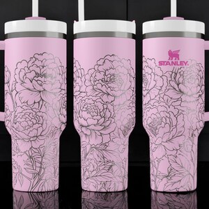 Pfingstrosen-Trinkbecher – Edelstahl-Reisebecher mit Blumenmuster, isolierter Kaffeebecher mit Henkel, Geschenkidee für Sie Bild 5