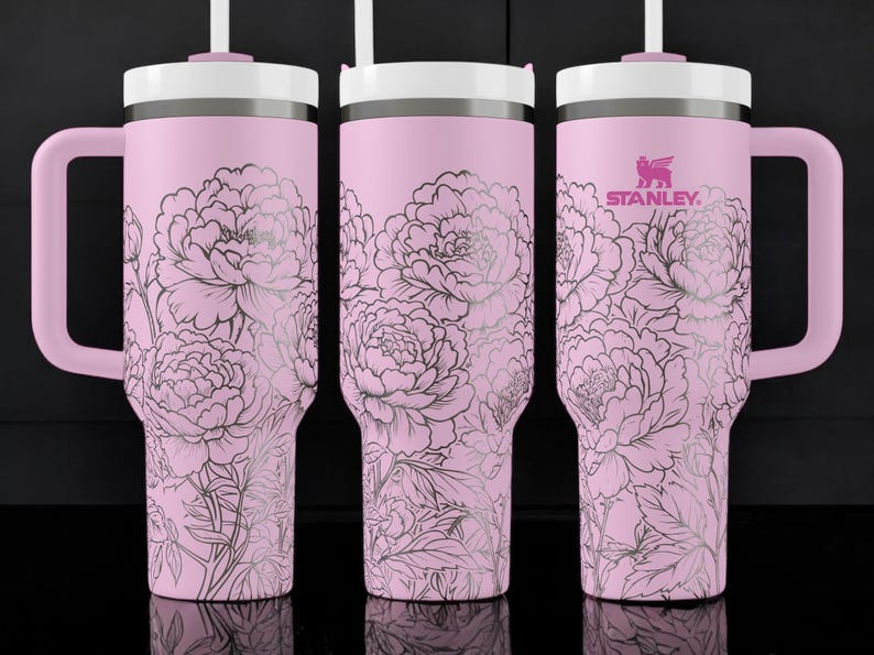 Pfingstrosen-Trinkbecher – Edelstahl-Reisebecher mit Blumenmuster, isolierter Kaffeebecher mit Henkel, Geschenkidee für Sie Bild 5