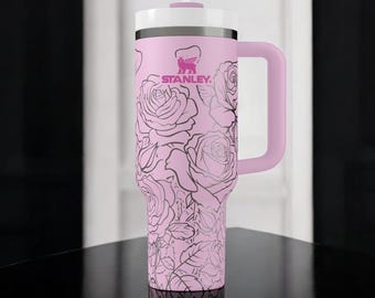 Rose Tumbler – Floral Stainless Steel Travel Mug, Insulated Coffee Cup with Handle, Gift for Her