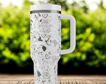 Dalmatian Dog Tumbler – Spotted Pup Mug with Handle, Black and White Dog Lover Cup, Cute Gift for Pet Moms