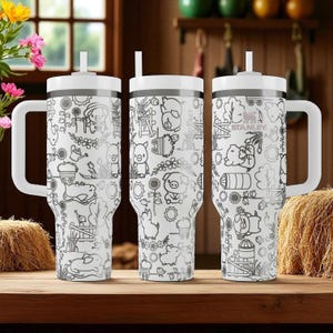 Farm Pig Stanley Tumbler – Cute Engraved Piglet and Barnyard Design (14oz 20oz 30oz 40oz) image 2