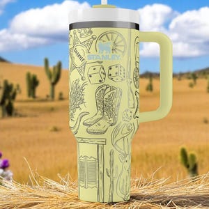 Copo Western Stanley de 40 oz | Stanley Quencher autêntico com alça | Copo Estético Cowgirl | Presente do Velho Oeste para Ele ou Ela