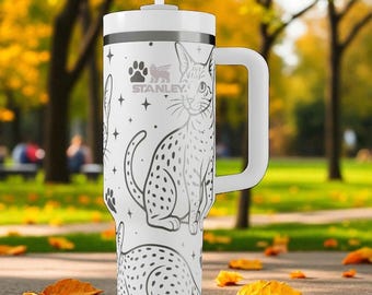 Vaso Stanley con diseño de gato oriental de pelo corto – Taza grabada con gato – Taza felina personalizada – 14 oz, 20 oz, 30 oz, 40 oz